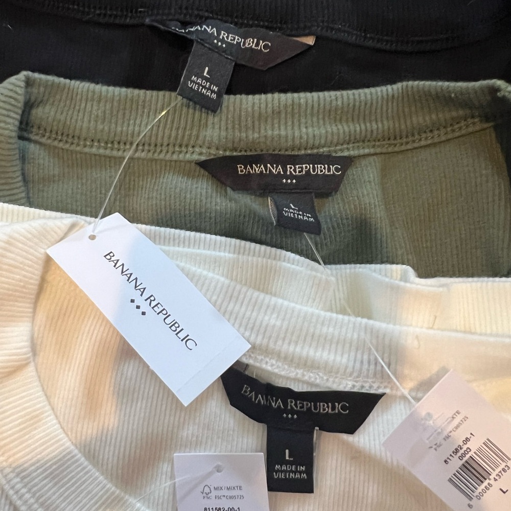 Banana Republic Trio of Ribbed Knit Tops - Black, Green, White